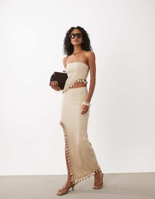 ASOS DESIGN - Coordinato stropicciato color pietra con nappe