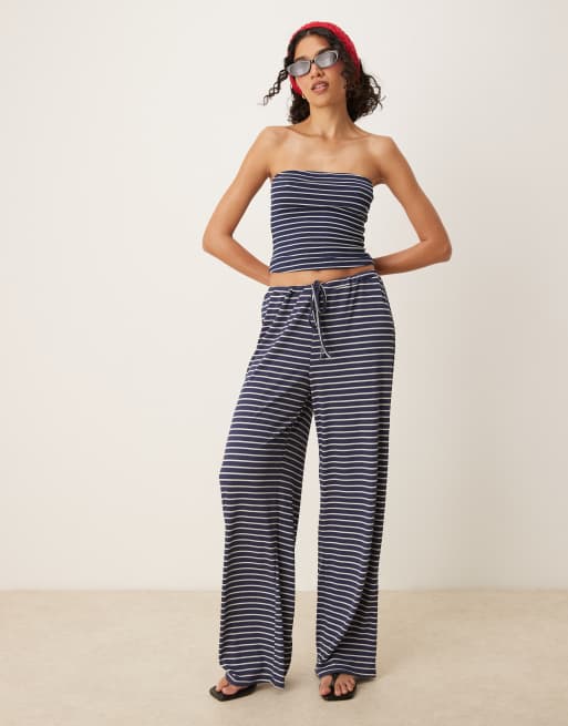 ASOS DESIGN - Coordinato taglio lungo blu navy a righe
