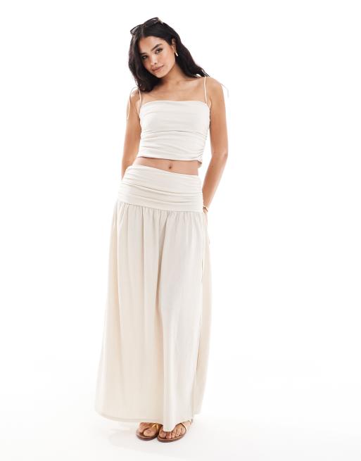 ASOS DESIGN - Coordinato testurizzato color pietra con canottiera con arricciatura laterale e gonna lunga