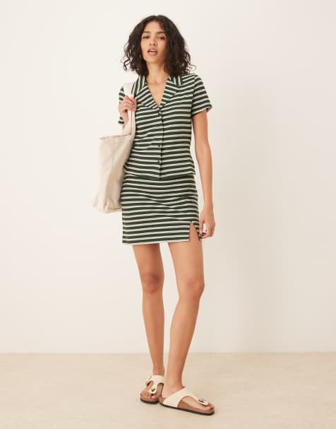 ASOS DESIGN - Coordinato testurizzato verde e bianco a righe - view 1