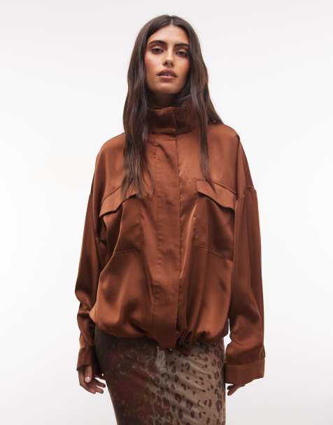 ASOS DESIGN coordinato windbreaker in raso color cioccolato - view 1