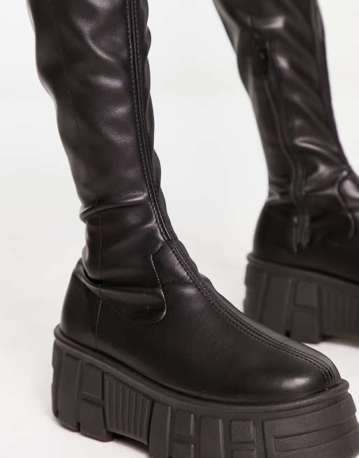 ASOS DESIGN - Copenhagen - Kniehoge sock boots met dikke zool in zwart, 2 van 4