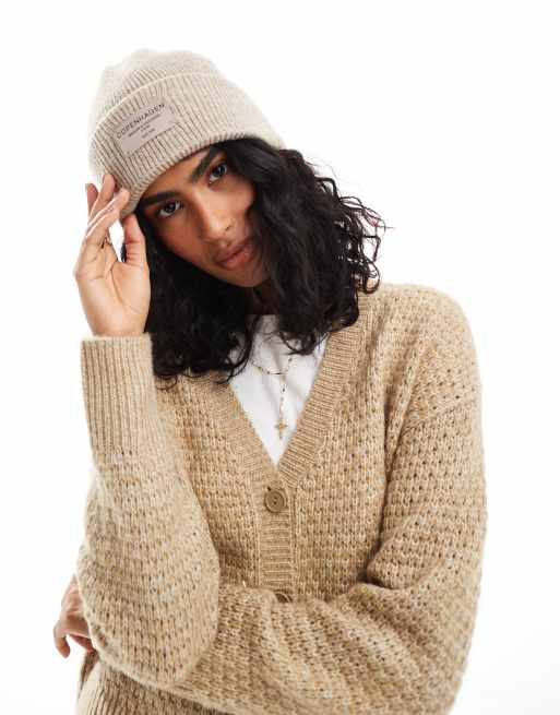 ASOS DESIGN copenhagen label beanie in biscuit | ASOS