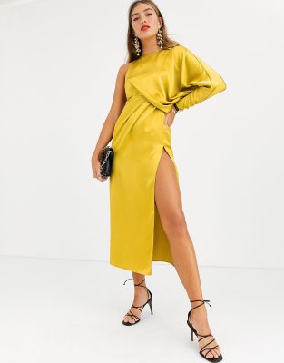 asos yellow one shoulder dress