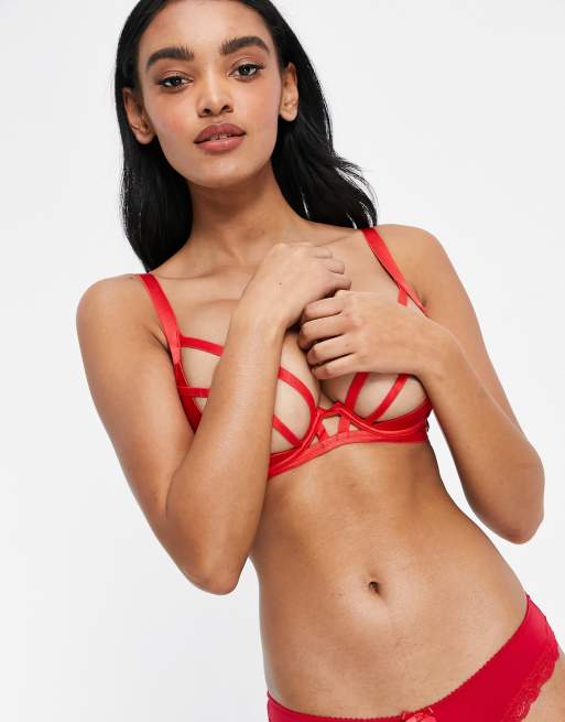 ASOS DESIGN Coppe grandi - Alessandra Heart - Reggiseno rosso con fascette e ferretto, 4 di 4