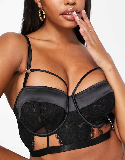 ASOS DESIGN Coppe Grandi - Alika - Corsetto nero in raso con dettaglio sotto il seno