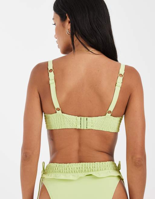 ASOS DESIGN Coppe Grandi - Butter - Top bikini arricciato con ferretto e volant color mela, 3 di 4