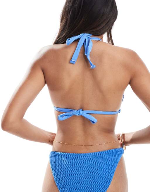 ASOS DESIGN Coppe Grandi - Cara - Top bikini blu ad apice alto all'uncinetto, 3 di 4