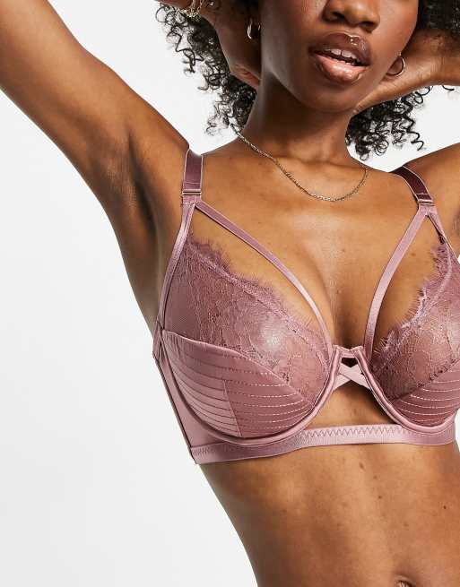 ASOS DESIGN Coppe Grandi Darcie Reggiseno imbottito con ferretto color malva con cuciture vintage e fascette ASOS