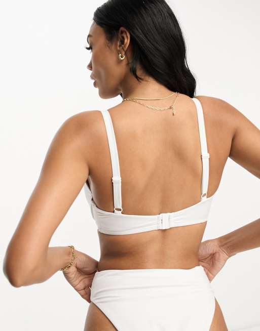ASOS DESIGN Coppe Grandi - Maya - Mix and Match - Top bikini con ferretto sul davanti bianco , 4 di 4