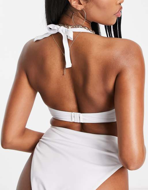 ASOS DESIGN Coppe Grandi - Mix and Match - Top bikini bianco con ferretto a V allacciato al collo , 2 di 4