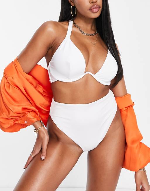 ASOS DESIGN Coppe Grandi - Mix and Match - Top bikini bianco con ferretto a V allacciato al collo , 4 di 4
