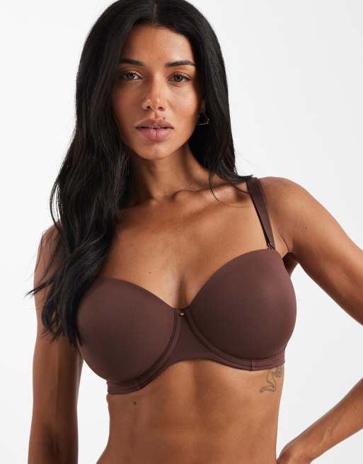 ASOS DESIGN Coppe Grandi - Reggiseno multiposizione preformato marrone con ferretto