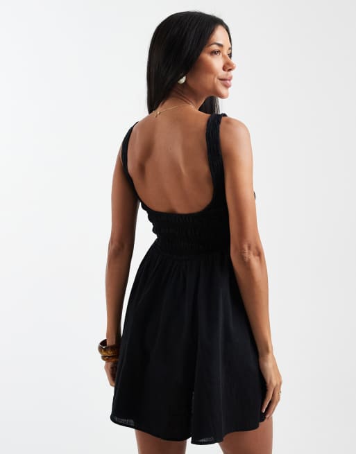 ASOS DESIGN Coppe Grandi - Selina Beach - Prendisole corto arricciato nero, 2 di 4