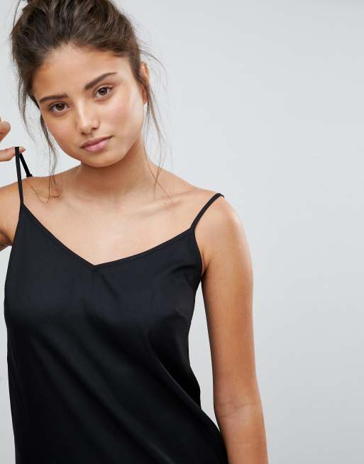 ASOS DESIGN Coppe Grandi - Vestito corto stile sottoveste nero con spalline sottili, 3 di 4