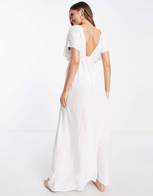 ASOS DESIGN Coppe Grandi - Vestito da mare lungo con maniche con volant bianco , 2 di 4