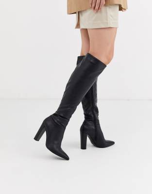 black pull on knee high boots