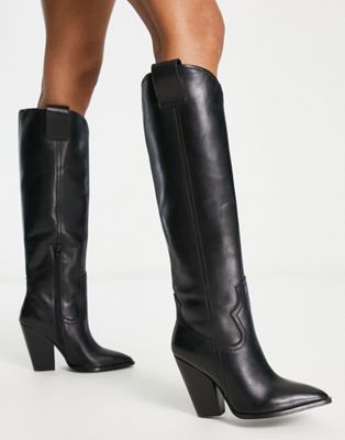 ASOS DESIGN Coral leather western boots in black
