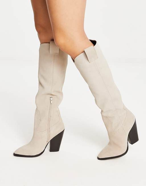 ASOS DESIGN Coral leather western boots in off-white, 4 of 4
