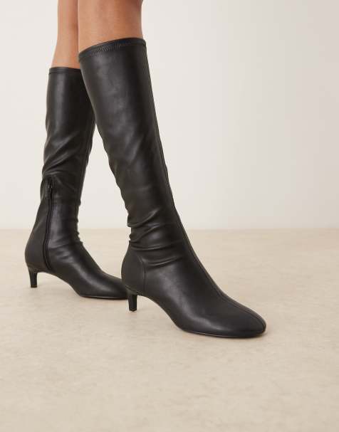 ASOS DESIGN Coral round toe sock knee boots in black - view 1