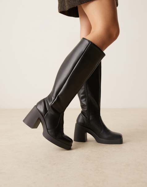 ASOS DESIGN - Coraline - Bottes hauteur genou en PU à bout carré - Noir - view 1