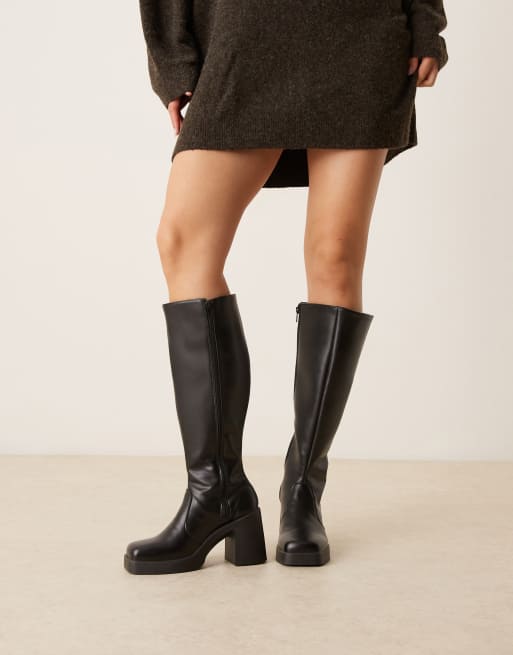 ASOS DESIGN - Coraline - Sorte knæstøvler med firkantet tå og hæl i PU, 4 af 4