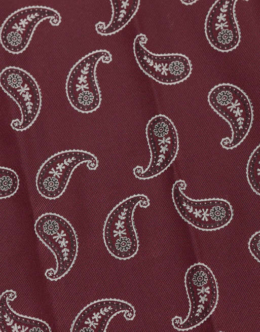 ASOS DESIGN corbata y pañuelo de bolsillo estampado cachemir en burdeos, 2 de 3