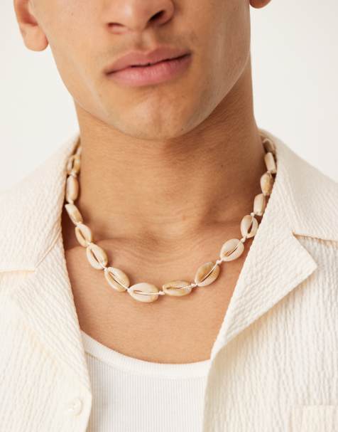 ASOS DESIGN cord and faux shell necklace in cream - view 1
