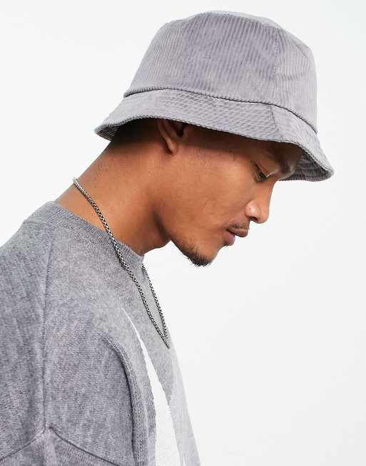 ASOS DESIGN – Cord-Anglerhut in Grau