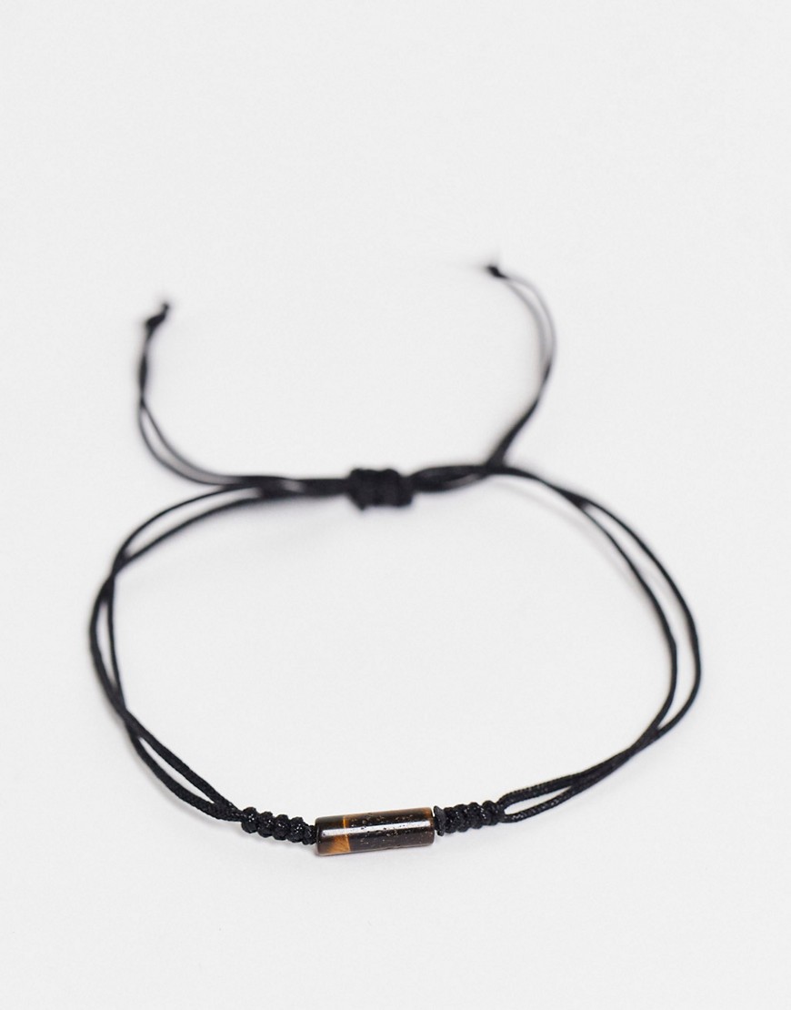 ASOS DESIGN cord anklet with tigers eye stone in black