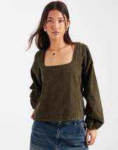 ASOS DESIGN tie neck volume blouse in black