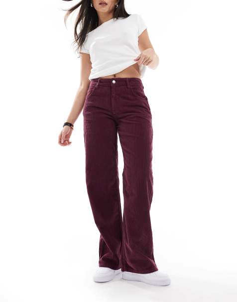 ASOS DESIGN cord baggy boyfriend jean in plum - view 1