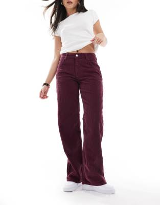 cord baggy boyfriend jeans in plum-Red