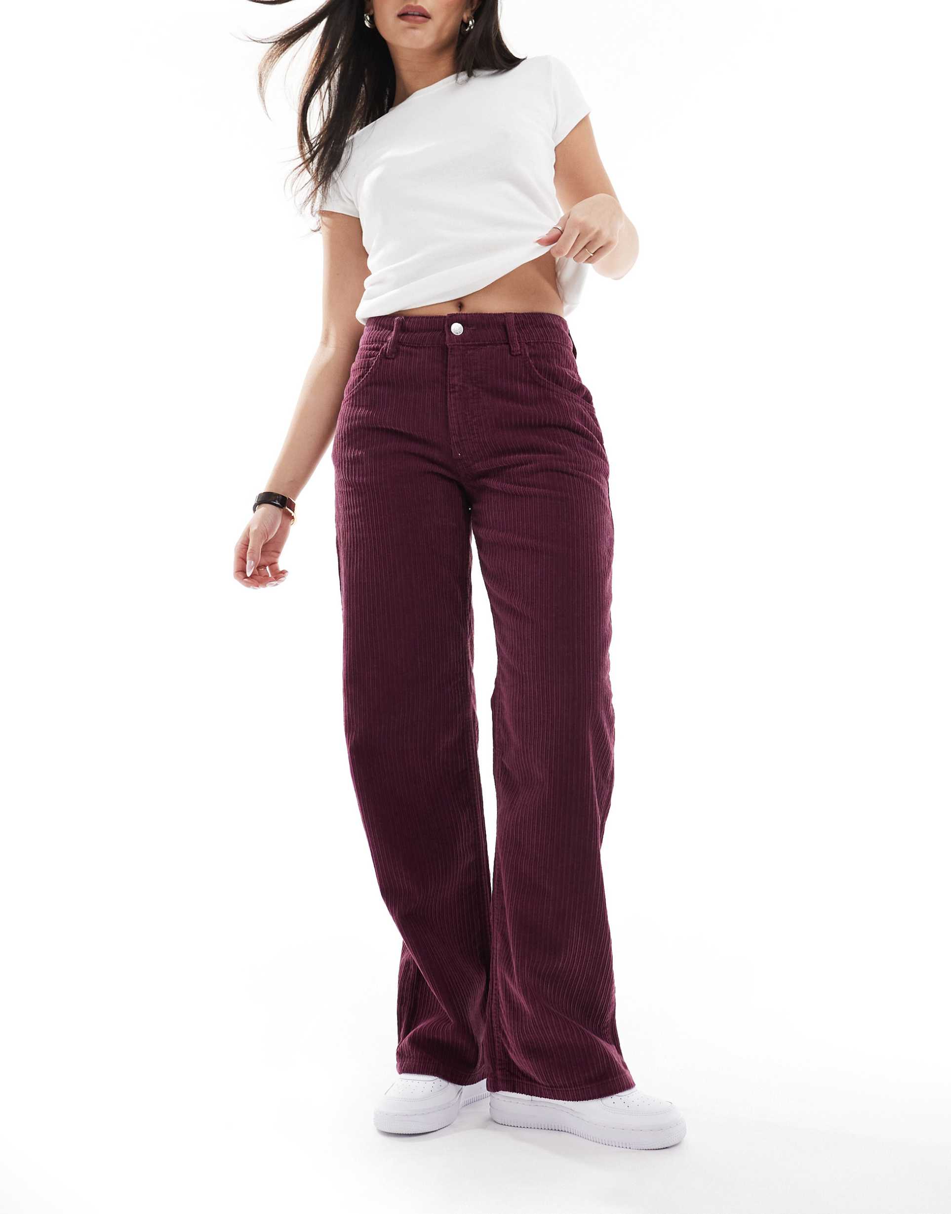 asos design cord baggy boyfriend jeans in plum