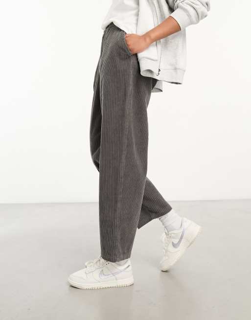 ASOS DESIGN cord barrel leg pants in gray