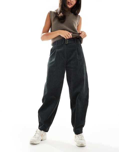 ASOS DESIGN cord barrel leg pants with belt in grey - view 1