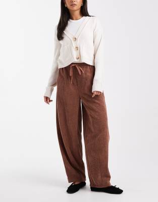 Asos Design Cord Barrel Leg Pull On Pants In Brown
