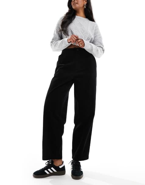 ASOS DESIGN cord barrel leg trouser in black