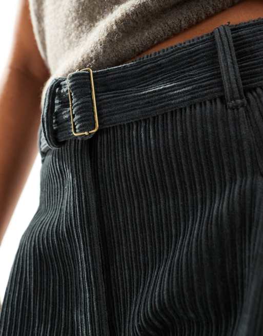 ASOS DESIGN cord barrel leg trousers with belt in grey, 4 of 5