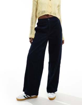 cord barrel pants in navy-Blue