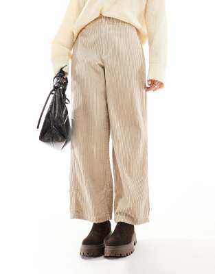 Asos Design Cord Barrel Pants In Straw-neutral