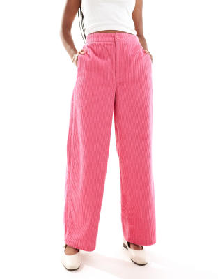ASOS DESIGN cord barrel trousers in pink - view 1