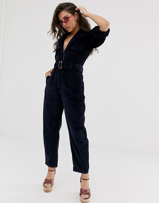 ASOS DESIGN cord belted jumpsuit with tapered leg