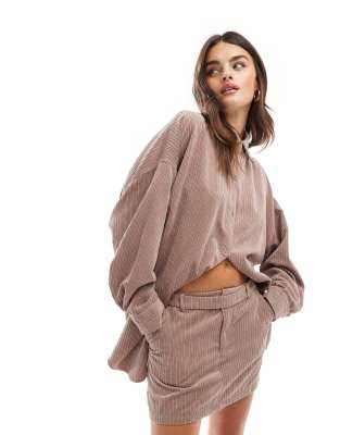 ASOS DESIGN cord belted micro mini skirt in mink - part of a set-Pink