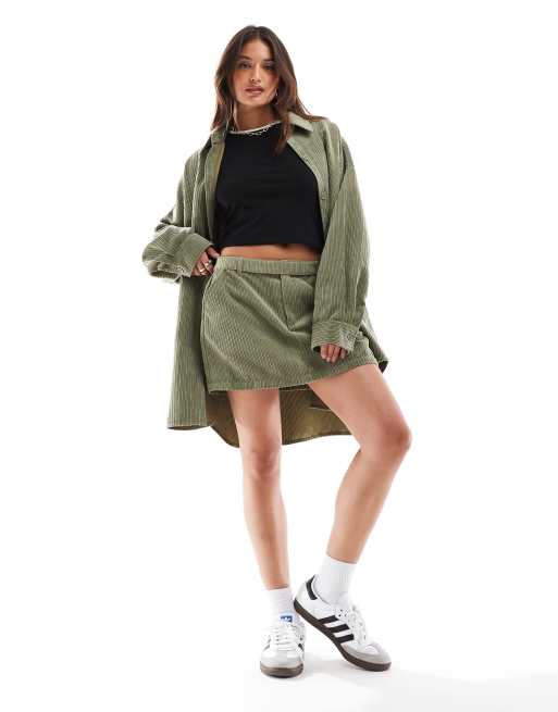 ASOS Design Cord Belted Micro Mini Skirt in Olive Part of A set Green