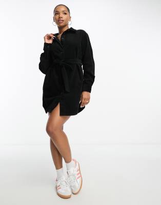 ASOS DESIGN ASOS DESIGN cord belted shirt dress in black