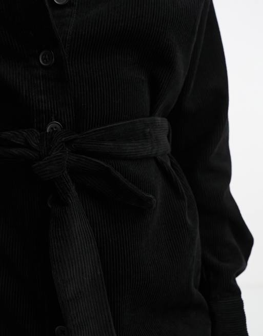 ASOS DESIGN cord belted shirt dress in black, 3 of 4