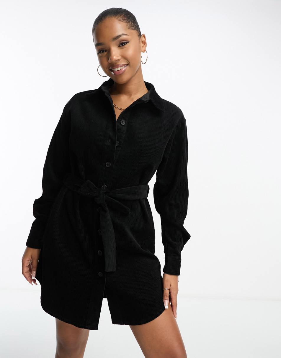 Stradivarius faux leather shirt dress in black