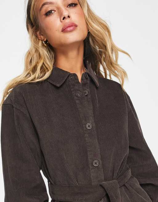 ASOS DESIGN cord belted shirt dress in chocolate