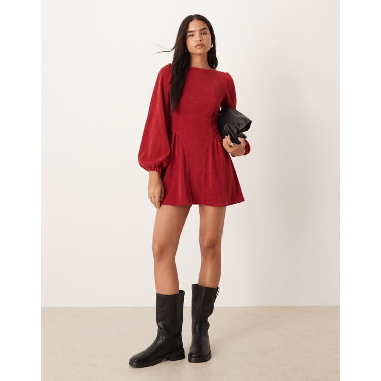 cherry red dress long sleeve Bowery Long Sleeve Ruffle Mini Dress | Cherry | Dresses